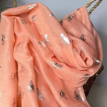Silver Metallic Bees Scarf In Pink, 2 of 3