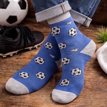 Football Themed Mens Bamboo Socks With Personalised Label Sleeve, 2 of 5