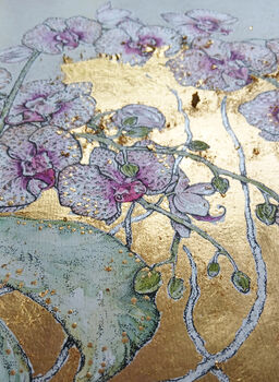 Golden Orchid Watercolour And Gilt Painting, 5 of 8