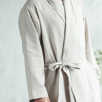 Navy Linen Robe For Men, 11 of 12