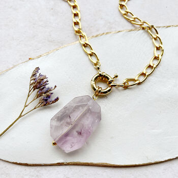 Amethyst Crystal And Chunky Curb Chain Necklace, 7 of 12