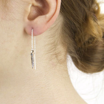 Sterling Silver Thread Through Leaf Earrings, 3 of 11