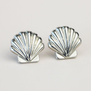 Scallop Shell Post Stud Earrings, 2 of 3