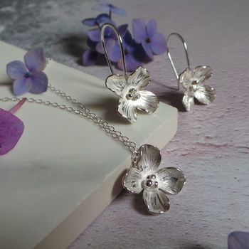 Handmade Hydrangea Silver Jewellery Set, 3 of 6