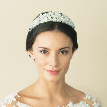 Emma Silver Plated Crystal And Pearl Cluster Tiara, 4 of 6