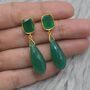 Green Onyx Gold Plated Sterling Silver Drop Earrings, thumbnail 1 of 9