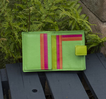 Personalised Green Small Multi Colour Leather Purse Rfid Protected, 2 of 10