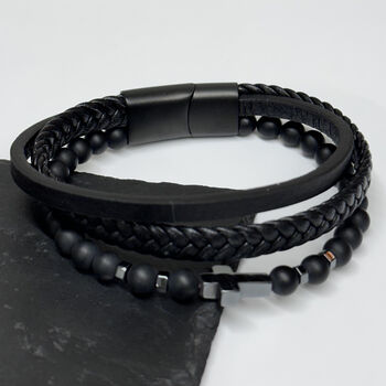 Personalised Beaded And Stacked Leather Cross Bracelet, 3 of 6