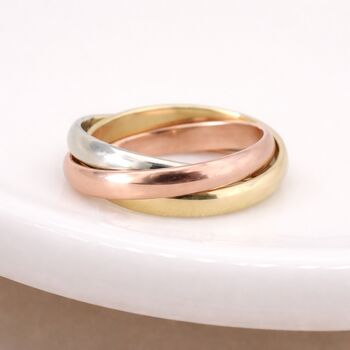 Solid Gold Russian Interlinked Trinity Wedding Ring – 3mm, 3 of 7