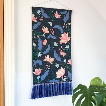 Navy Floral Hand Embroidered Wall Hanging, 3 of 8