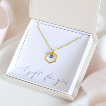Gold Plated Hexagon Birthstone Charm Necklace, 8 of 11