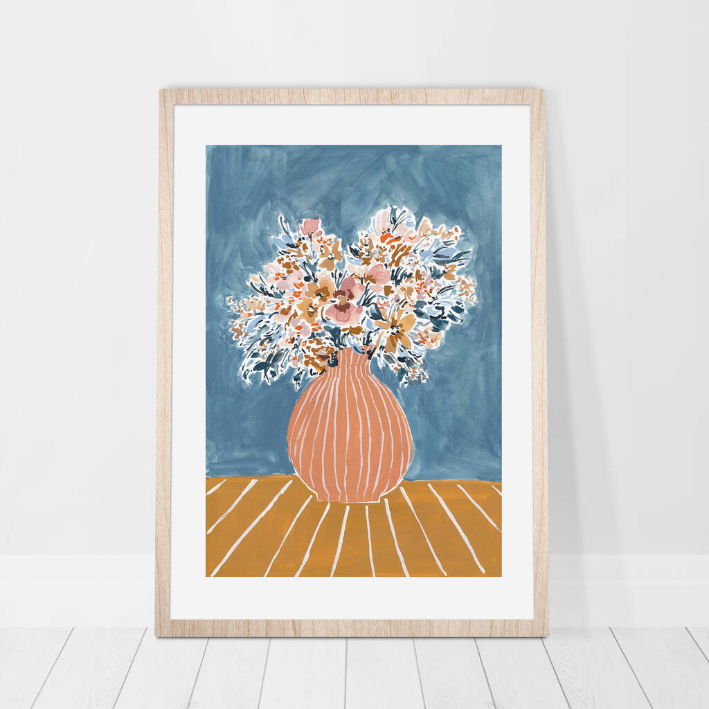 Stone Blue, Peach And Mustard | Floral Vase Print, 1 of 5