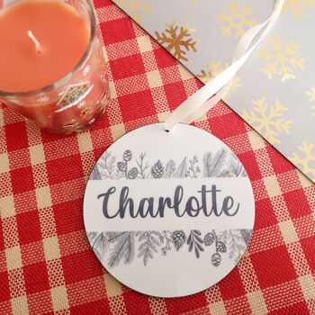 Personalised Grey Wreath Christmas Decoration Bauble, 2 of 3