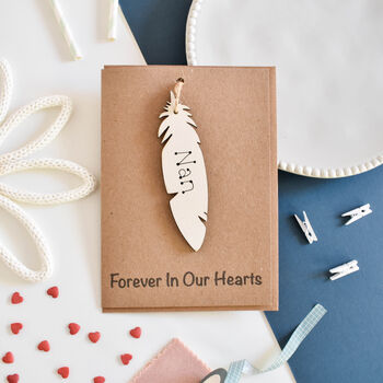 Personalised Remembrance Card Feather Wooden Keepsake, 2 of 6
