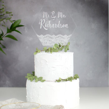 Personalised Wedding Cake Topper With Lace Design, 3 of 9