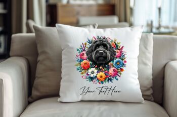 Personalised Black Cockapoo Summer Floral Dog Wreath Cushion And Mug Gift Bundle, 4 of 4