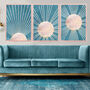 Set Of Three Boho Sun Turquoise Blue Wall Art Prints, thumbnail 1 of 3