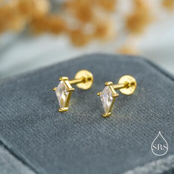 Rhombus Cz Flat Back Earrings In Sterling Silver, 3 of 11