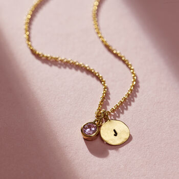 Birthstone And Initial Disc Charm Necklace, 2 of 9