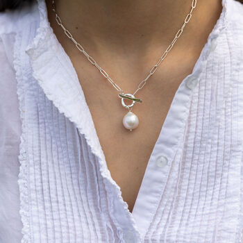Silver Link And Oversized Pearl Necklace, 2 of 3