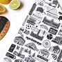 Manchester Illustrated Black And White Tea Towel, thumbnail 1 of 7