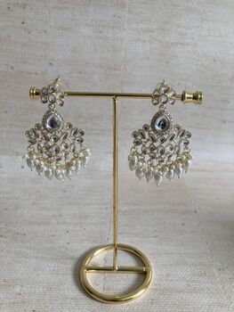 White Gold Plated Pearl Kundan Earrings And Tikka Set, 6 of 6