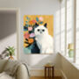 White Fluffy Cat Portrait Art Print, thumbnail 3 of 4