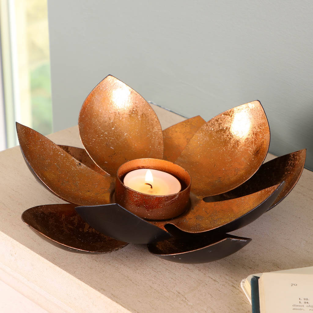 Black And Copper Lotus Flower Tea Light Holder By Dibor ...