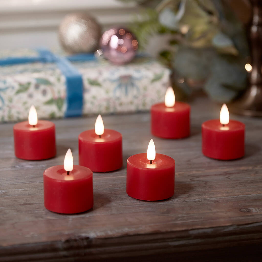 Set Of Six Red Votive Candles By Lights4fun