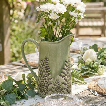 Personalised Fern Green Ceramic Pitcher Vase, 3 of 11