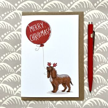 Working Cocker Spaniel Christmas Card Reindog Design, 3 of 4