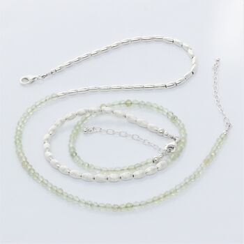 Prehnite Beaded Necklace Or Double Strand Bracelet In Sterling Silver, 6 of 10