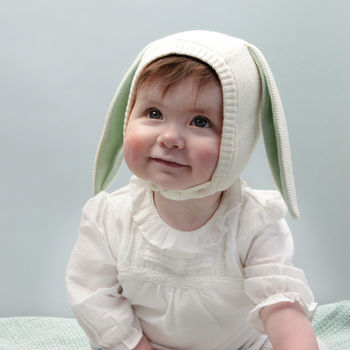 Mint Or Peach Easter Bunny Rabbit Baby Bonnet, 5 of 6