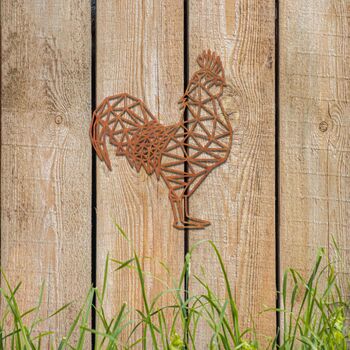 Rusty Rooster Decor Geometric Metal Cockerel Art, 8 of 10