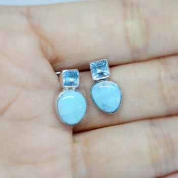 Larimar, Blue Topaz Gold Earrings, 8 of 12
