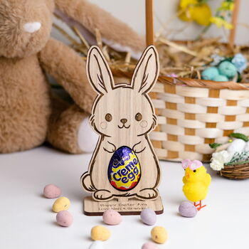 Personalised Bunny Easter Egg Holder – Custom Wooden Chocolate Display For Children – Thoughtful Spring Keepsake, 2 of 7