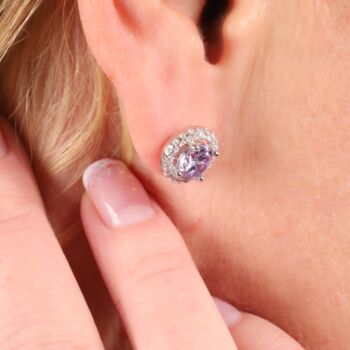 Sterling Silver Lavender Halo Radiance Sparkling Stud Earrings, 8 of 8