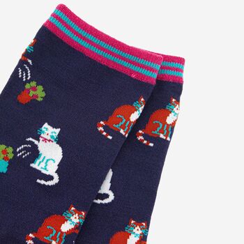 Women's Cats And Flower Pots Bamboo Socks, 3 of 4