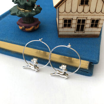 Sterling Silver Reindeer Christmas Hoop Earrings, 2 of 11