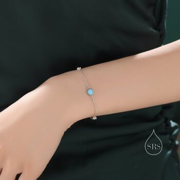 Delicate Blue Opal And Cz Bracelet In Sterling Silver, 7 of 11
