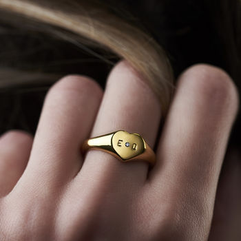 Personalised Handstamped Heart Signet Ring With Diamond, 8 of 12