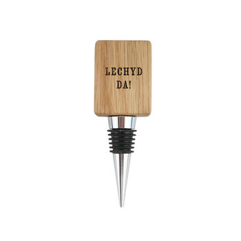 No Place Like Wales 'Lechyd Da!' Rectangular Oak Bottle Stopper | Wine Bottle Stopper | Bar Accessory, 2 of 2
