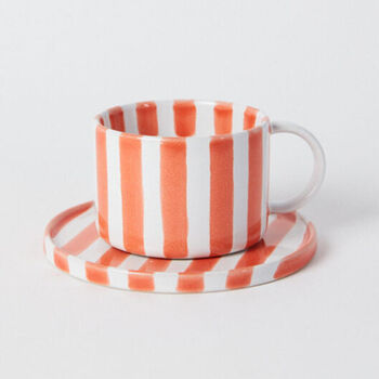 Tangerine Stripe Mug And Saucer Set, 2 of 2