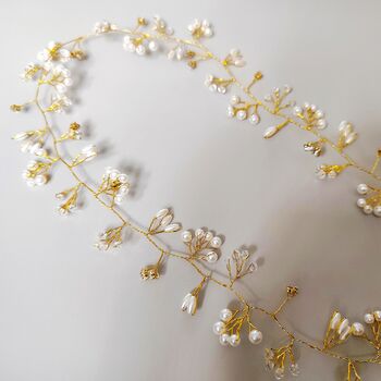 Bridal Hair Hair Vine – Gold/Silver Pearl Hair Accessories, 5 of 9