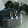 Sterling Silver December Birthstone Tanzanite Blue Crystal Drop Hoop Earrings, thumbnail 1 of 11