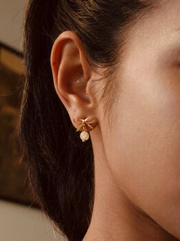 Bow Single Gold Rutilated Quartz Earrings, 6 of 9