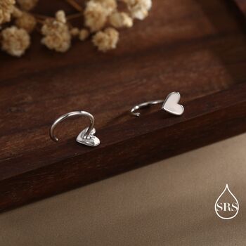 Tiny Heart Huggie Hoop Earrings In Sterling Silver, 3 of 11