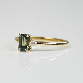 Emerald Cut Green Sapphire And Diamond Engagement Ring, 2 of 3