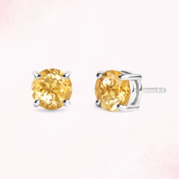 Citrine Round Stud Earrings Six Mm In Sterling Silver And Gold, 2 of 9