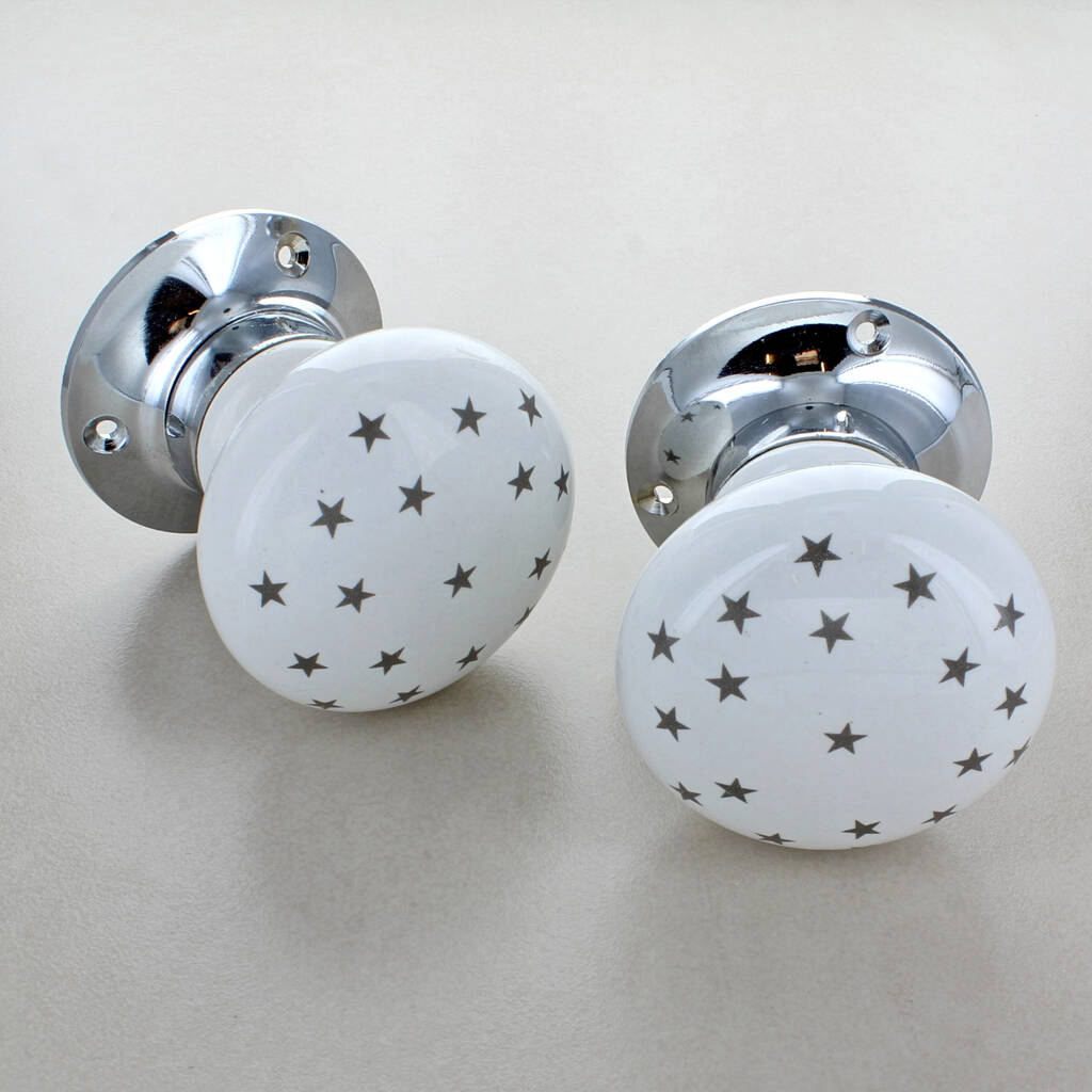 Grey Stars On White Room Door Mortice Door Knobs By G Decor